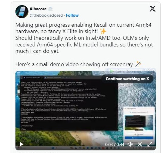 Cannot Recall Computer Letter Recall có thể chạy trên các CPU không phải dòng Snapdragon X